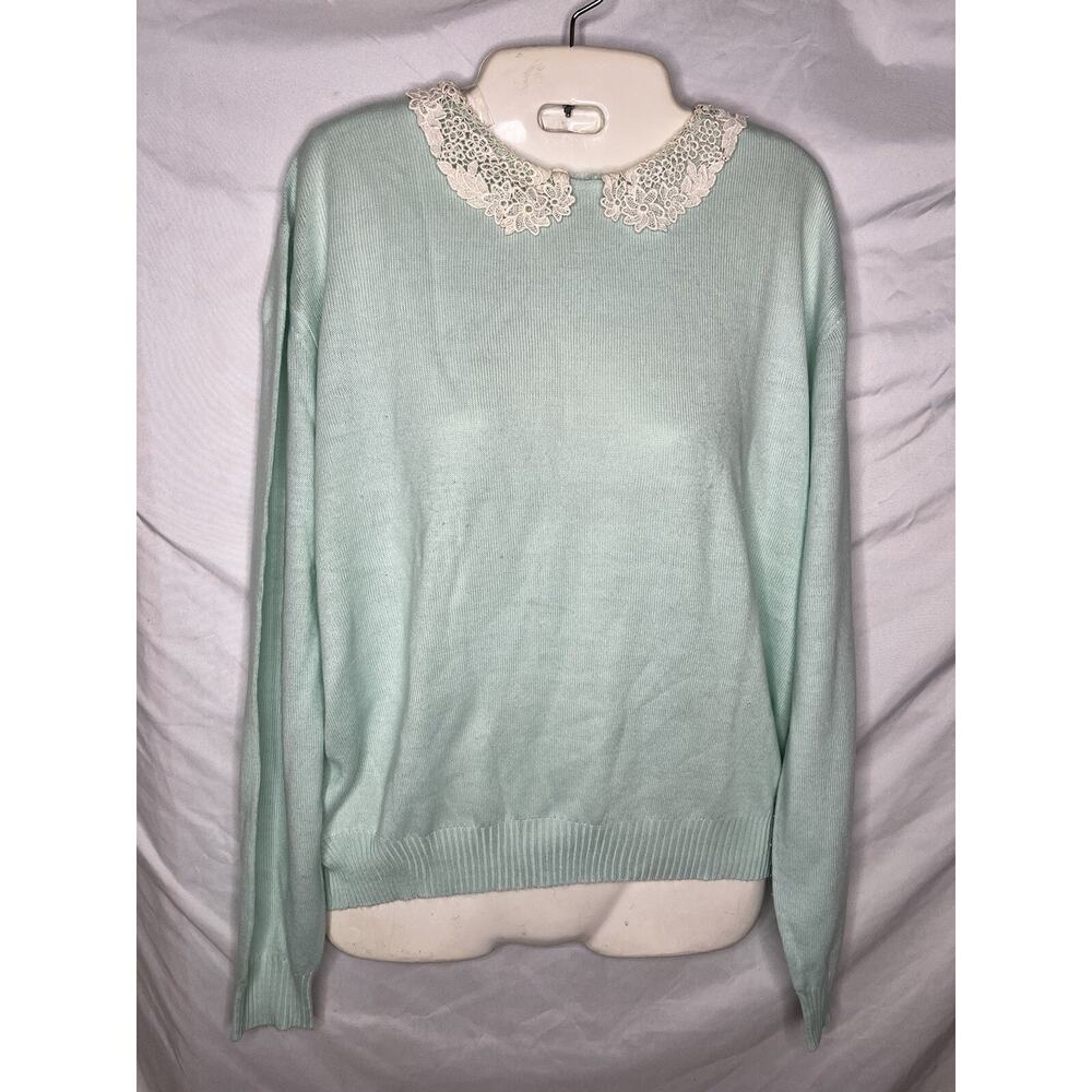 Country Suburbans Sweater Lace Collar Size XL Grannycore Made in Hong Kong VTG